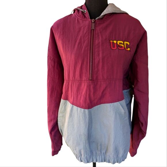 Vintage USC Trojans Anorak Jacket with Side Zippers Maroon and Gray Size Medium - Picture 2 of 11